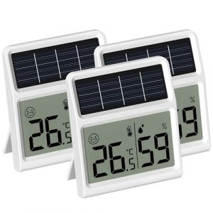 Solar Thermometre Hygrometre Interieur, Mini Thermomètre Hygromètre d'intérieur Alimenté par la lumière- Fonctionne uniquement sous éclairement lumineux, Blanc - Sachet de trois (chenrunheng, neuf)