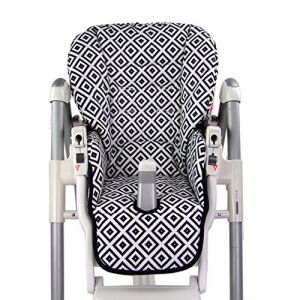Housse de rechange pour coussin d'assise [Housse pour chaise haute] compatible avec Peg Perego Prima Pappa Diner (noir blanc carreaux ) (Bambiniwelt24, neuf)