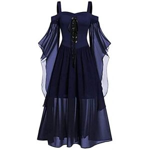 Robes de d'Halloween pour femme Robes médiévales femme Gothique Maille Robes longues Épaules dénudées Robes longues à lacets Manches papillon Robes de cosplay Renaissance Robes de fête d'Halloween (yishengy, neuf)