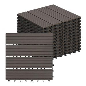 Laneetal Lot de 22 Carreaux de Terrasse à Lattes en WPC, Dalle de Terrasse Clipsable en Composite à Emboîtement, Carreaux Extérieur pour Jardin, Patio, Balcon, 30x30cm, Café (cg_europa, neuf)