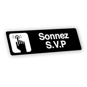 Plaque signalétique gravée autocollante Sonnez S.V.P - noir - format 12x3,7 cm (my-goodprice, neuf)