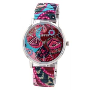 Raptor Colorful Edition Montre pour femme avec bracelet en acier inoxydable Ø 36 mm Montre analogique extensible Cadeau pour femme, multicolore, rouge, bleu clair, bracelet (7daysin, neuf)