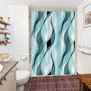 Uiiooazy Rideau Douhe Bleu, Rideau de Douche Anti Moisissure Abstrait Rayures Turquoise Rayé Rideaux de Baignoire Tissu Imperméable Lavable Polyester Rideaux Salle de Bain avec 10 Crochets 150x200cm (dongguibinjingpinxiaodianpu, neuf)