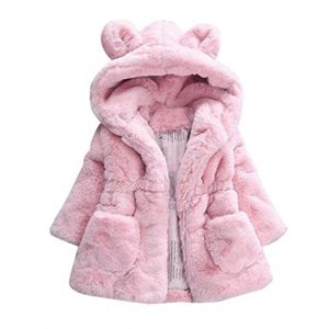 Uni-Wert Manteau Fille Fausse Fourrure Hiver Blouson &agrave; Capuche B&eacute;b&eacute; &Eacute;pais Chaud Veste Oreilles de Lapin Enfant Manteau (Skrsila, neuf)