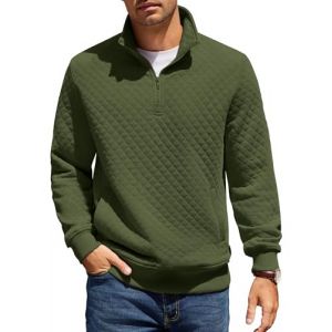 COOFANDY Hommes Chemise &agrave; Col Montant Sweatshirt &agrave; Manches Longues Hiver Col Montant Sweatshirt Coupe R&eacute;guli&egrave;re Pull 1/4 Fermeture &Eacute;clair Chaud avec Poche Vert Militaire XXL (COOFANDY EU, neuf)