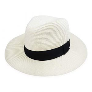 DRESHOW Femme Homme Chapeau de Paille Panama Chapeau &Eacute;t&eacute; Large Bord Chapeau de Soleil Anti-UV pour Plage Voyage Chapeau de Soleil (Dreshow, neuf)