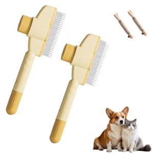 Smart Brush Chat Peigne, Smart Brush Chats, Brosse Pour Poils De Chat, Brosse Pour Enlever Les Poils D'Animaux Avec Bouton (2 PCS Jaune) (MaXinQuan, neuf)
