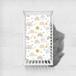 Odot Drap Housse pour Lit de B&eacute;b&eacute;, Motif Arc en Ciel Housse de Matelas pour B&eacute;b&eacute; Drap Housse Respirant Douce pour Lit Parapluie et Berceau Draps Housses Enfants (Nuages,45x90cm) (Odot, neuf)