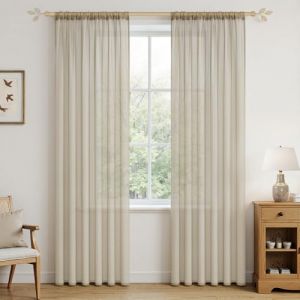 MRTREES Rideau Beige &agrave; Passer sur Tringle 140X220cm (LxH) Lot de 2 Rideaux Transparent Int&eacute;rieurs int&eacute;rieurs Voilage Beige Id&eacute;al pour Salon, Chambre, Cuisine, Chambre d&rsquo;Enfant (MRTREES HOME, neuf)