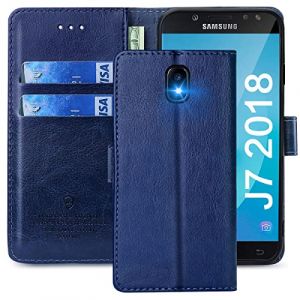 FMPCUON Coque pour Samsung Galaxy J7 2018, &Eacute;tuis &agrave; Rabat Samsung Galaxy J7 2018,Premium PU Etui Housse en Cuir Portefeuille de Protection Magn&eacute;tique pour Samsung Galaxy J7 2018,Bleu (FMPCUON-EUR, neuf)