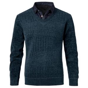 OlyljpinZ Hommes Pull-Over Faux col Manche Longue Chenille Pull en Maille Doubl&eacute; en Polaire Pullover de Chemise Sweaters Casual Pull en Tricot avec Col en V Hiver Pullover (jiawangwang, neuf)