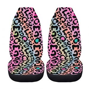 HUGS IDEA Auto Interior Accessories Lot de 2 housses de siège universelles pour siège avant de voiture Motif léopard Rose pailleté (fhsgdfrti, neuf)