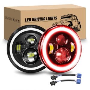 RIGIDON 2Pcs 7 Pouces Rond Phare LED Auto Moto, 50W 5000LM Phare de Travail Blanc rouge 4 Modes Eclairages Feux LED Off Road Feu DRL HI LO Beam pour Wrangler JK TJ LJ CJ JP Hummber (JIANDAO, neuf)