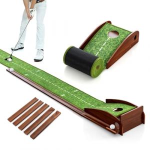 COSTWAY Tapis de Putting Entra&icirc;nement Golf de 274 cm, Golf Putting Piste de Retour Automatique de Balle avec 1 Trou Ligne Directrice, 3 Balles de Golf pour Int&eacute;rieur/Ext&eacute;rieur (FDS GmbH, neuf)