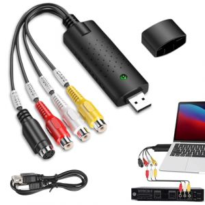 Convertisseur Vhs En Num&eacute;rique, Usb 2.0 Video Audio Grabber Converter, Convertisseur Video Audio, Convertisseur Vhs Num&eacute;rique Avec Adaptateur Pour Vhs/Vcr/Tv &Agrave; Dvd Pourwindows11/10/8/7/Mac, Noir (lerrtly, neuf)