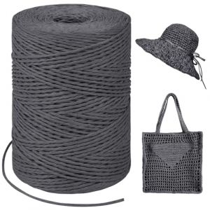 LEREATI Rafia Naturel Bobine 1.5mm x 300m Raphia à Crocheter Rafia Crochet, Fil de Raphia à Crocheter, Fil Crochet pour Sac, Chapeau, Paniers, Emballage Cadeau, Bricolage Décoration (Gris Foncé) (LEREATI, neuf)