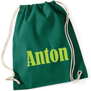 minimutz Sac de gym personnalisé avec nom – Sac à dos en tissu pour enfant à tirer – Sac de sport en coton avec cordon de serrage, [05] Vert foncé, 37x46 cm (minimutz, neuf)