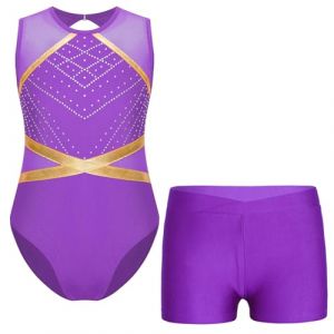 Oyolan Enfant Fille Justaucorps Gymnastique Strass Tenue de Gym sans Manches 5-16 Ans A Violet 7-8 ans (Oyolan EU, neuf)