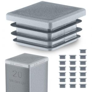 EMFA Bouchon Tube Carré 25x25 mm Gris – Embout à Lamelles en Plastique – Capuchon 2,5x2,5 cm – Lot de 20 (EMFA GmbH, neuf)