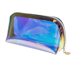 JAYIOLA Trousse de maquillage holographique irisée, trousse de toilette de transparente, étanche et portable pour de, 22cmx8cmx11cm (QiuJQiu, neuf)