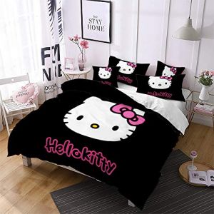 NICHIYO Hello Kitty Christmas Parure de lit 3 pièces en microfibre avec housse de couette de 200 x 200 cm et taies d'oreiller Impression numérique 3D (15, lit double) (NORTTA, neuf)
