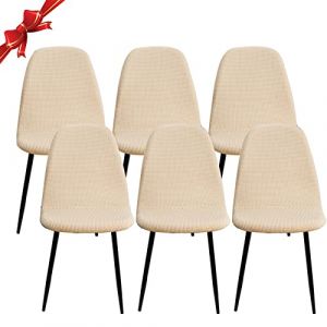 Jaotto Housse de Chaise Scandinave Lot de 6, Housse de Chaise de Salle à Manger Scandinaves Extensible,Jacquard Couverture de Chaise Élastique Universel pour Décoration de Maison,Beige (Jaotto, neuf)