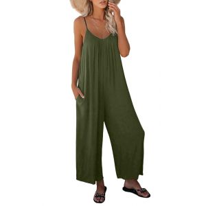 Haibang Combinaison Femme Été Sans Manches Casual Jumpsuit Chic et Élégant Bretelles Spaghetti Réglables Romper Salopette à Jambes Larges Loose Playsuit avec Poches (Haibang Store, neuf)