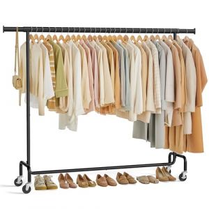 SONGMICS Portant à Vêtements avec Roulettes, Tringle Extensible pour Charge Lourde, Capacité de Charge 110 kg, 45 x (160-200) x 162,9 cm, Porte-manteau, en Métal, Chromé, Noir Mat HSR176B01 (SONGMICS HOME FR, neuf)