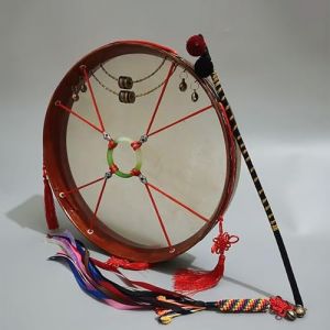 HAGJII Cuir Tambour Chamanique Bodhran Avec Poignée Cercle En Bois De Saule, Tambour à Cadre Avec Baguettes Sac De Yoga Pour Le Yoga Méditation Tambour à Main(40cm,Translucent goatskin) (hengwangjia, neuf)