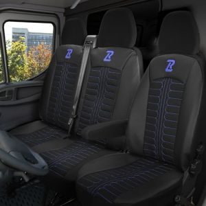 LUCARO Housse Siege Voiture Tornado pour Fiat Ducato, Peugeot Boxer, Citroen Jumper, Opel Movano C, RAM Promaster - Siege Voiture Set 1+2 - Housse de Voiture Siege Bleu - Accessoires de Voiture (SABA SP. Z O.O., neuf)