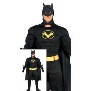 FIESTAS GUIRCA | Costume H&eacute;ros Noir Adulte Homme (48-50/M) - Cape, Cagoule, Ceinture et Combinaison - Id&eacute;al pour F&ecirc;tes de Super-h&eacute;ros et Vilains, Halloween et Carnaval - Noir (DisfraZZes  France, neuf)