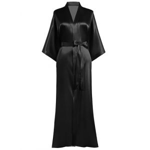 PRODESIGN Kimono Robe de Chambre Longue en Satin pour Femme Peignoir en Satin Monochrome Taille Unique Noir (PRODESIGN EU, neuf)