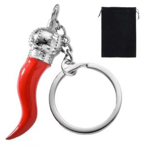 Porte-clés pour femmes et hommes, en acier personnalisé avec pendule corne, porte clef pendentif poivre rouge, en alliage, pour toutes les occasions, idée cadeau en acier (Argent/Petit) (QUQU JIANING, neuf)