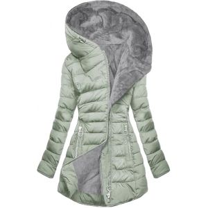 WOWEI Manteau Femme Longue Matelass&eacute; Polaire Doubl&eacute; Manteau D'Hiver Veste &Eacute;pais Chaud Parka Blouson Cardigan &agrave; Capuche El&eacute;gant Veste Imperm&eacute;able Outercoat avec Zipp&eacute; et Poches (Vert menthe, M) (Alex Shen, neuf)