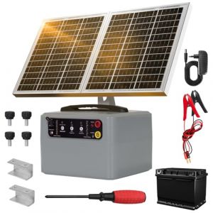 Cl&ocirc;ture &eacute;lectrique solaire 48 km avec batterie, 6 kV-12 KV Berger &eacute;lectrique Contr&ocirc;leur, 0,3-1,5 J Cl&ocirc;ture &eacute;lectrique pour &eacute;levage d'animaux de berger, pour ferme, p&acirc;turage, jardin (Gray) (Dnoyevvs Official, neuf)