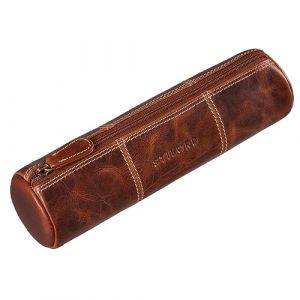 STILORD 'Cato' Trousse Stylo Cuir Vintage Plumier Pochette Ronde Porte-Plume &Eacute;tui &agrave; Crayons Trousse Scolaire pour Hommes Femmes Bureau de Cuir V&eacute;ritable, Couleur:Kara - Cognac (STILORD Cuir, neuf)