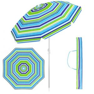 GOPLUS 198CM Parasol Déporté de Plage,Parasol Inclinable pour Patio Jardin Balcon Piscine Plage Plusieurs Angles, 8 Baleines en Acier,avec UV Protection,2M(H) (Bleu) (Augenstern24, neuf)