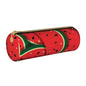 HZHUAOEG Trousse à crayons ronde en cuir pour étudiants, filles et garçons, organiseur de bureau, simple et durable, Pastèque rouge., Taille unique, Cartable (HUANGENHAOZE, neuf)