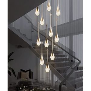 LED Lustre Escalier Moderne Goutte D'eau Pendentif Éclairage pour Villa Duplex Escalier Long Pendentif Lampe Cristal Villa Long Lustre Restaurant Lampe (Taille : 10 lumières) (junchun stor, neuf)