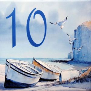 Num&eacute;rotation de porte en fa&iuml;ence &ndash; Carreau de 15,2x15,2cm &ndash; Num&eacute;ro au choix Bleu (Azul'Decor35, neuf)