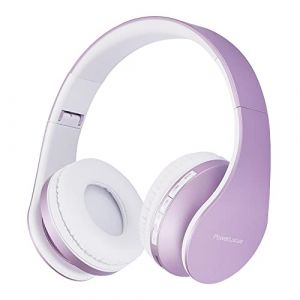 PowerLocus Casque Bluetooth sans Fil - Casque sans Fil avec Micro int&eacute;gr&eacute; - Hi-FI Stereo &ndash; Micro SD/TF, FM Radio &ndash; Casque Pliables &ndash; pour iPhone/Android/iPad/Ordinateurs Portables (Violet/Blanc) (Trep Store, neuf)