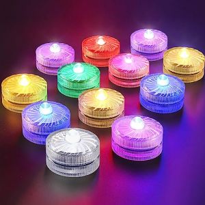 Bougies chauffe-plat LED sans flamme, mini lumière sous-marine, 100 heures d'éclairage LED pour bassin, piscine, aquarium, vase, baignoire, spa, fête, festival (lot de 12, RVB) (HappinessLight, neuf)