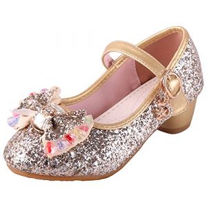 LiUiMiY Chaussure Ballerines Princesse Fille à Talon Paillette pour Déguisement Ceremonie Mariage Carnaval Fête, Or, 31 EU (Étiqueter 32) (Hallobin, neuf)