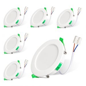 Hossom Spot LED Encastrable, 230V 7W Spot Plafond, Lot de 6 IP44 Spot Etanche Salle de Bain, 3000K 4000K 6500K Spot Led Extra Plat pour Salle de Bain Cuisine Salon Couloir, Trou Φ67-75mm (BASEN-UK, neuf)