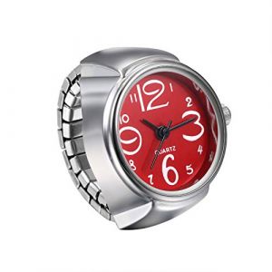 JewelryWe Montre pour Homme et Femme Simple et &eacute;l&eacute;gant Grand Cadran num&eacute;rique Cadran Sangle &eacute;lastique Bague Montre Unisexe (Rouge) (JewelryWe Bijoux, neuf)