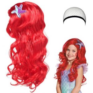 HIULLEN Perruque Sir&egrave;ne pour Enfant, Perruque Ariel, Accessoire de Costume pour Enfant, Rouge, Longue, Boucl&eacute;e, pour Carnaval, F&ecirc;te &agrave; Th&egrave;me, Cosplay (YQMYEU, neuf)