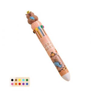 Stylo à bille Capybara 10 couleurs de dessin animé, stylo à bille multicolore Capybara, 10 couleurs de recharge colorées, papeterie d'écriture pour étudiant (JiHengUS, neuf)