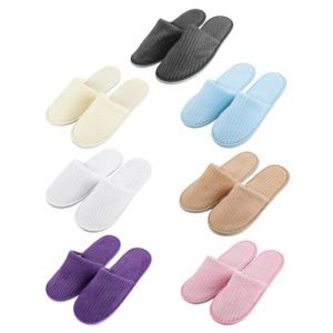 Lot de 7 paires de pantoufles pour invit&eacute;s - Pantoufles d'h&ocirc;tel : pantoufles en tissu &eacute;ponge avec ferm&eacute;, taille universelle 36-44, lavables et antid&eacute;rapantes en polaire corail - Chaussons de spa pour (ANDRECHR, neuf)