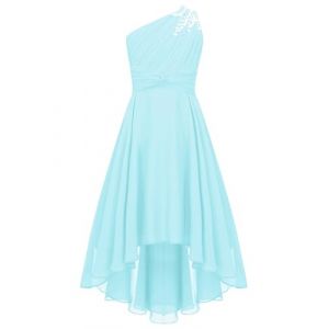 Runhomal Asym&eacute;trique Robe C&eacute;r&eacute;monie Ado Fille Enfant Robe de Cocktail Soir&eacute;e Bal Robes de Demoiselle d&rsquo;Honneur Mariage 5-16 Ans Bleu Clair 13-14 Ans (Runhomal EU, neuf)