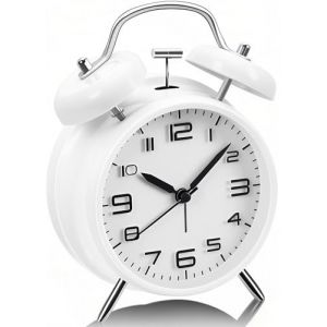 YsyYey R&eacute;veil analogique &agrave; double cloche, extra fort pour gros dormeurs, sans tic-tac, fonctionne avec piles avec veilleuse, r&eacute;veil de chevet vintage en m&eacute;tal pour adultes, adolescents et enfants (YsyYey, neuf)